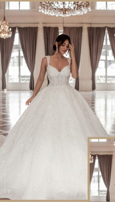 A-Line Sweetheart Straps Princess Wedding Dress with Appliques