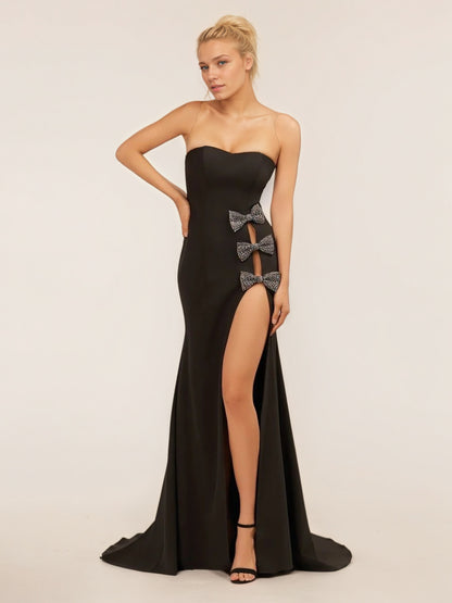 Sevoba|Sweetheart Black Mermaid Prom Dress with Bow
