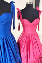 Red Sweetheart Bow Strap A-Line Long Prom Dress