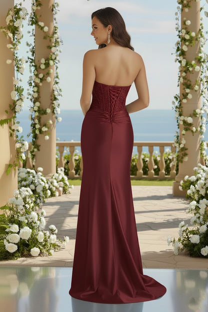 Sweetheart Corset Satin Mermaid Prom Dress with Floral Appliqué | Sevoba