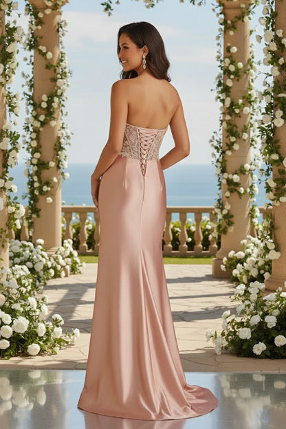 Sweetheart Corset Satin Mermaid Prom Dress with Floral Appliqué | Sevoba