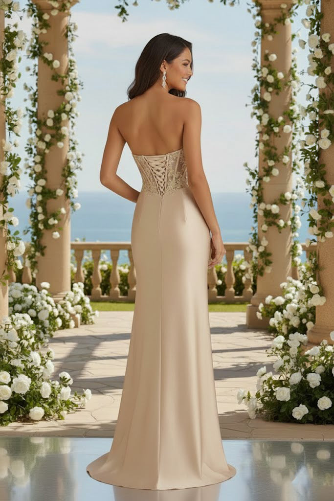 Sweetheart Corset Satin Mermaid Prom Dress with Floral Appliqué | Sevoba