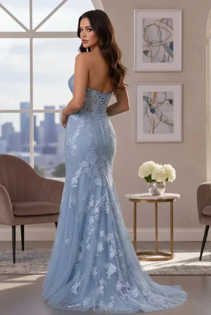 Sweetheart Floral Lace Mermaid Prom Dress with Corset Back | Sevoba