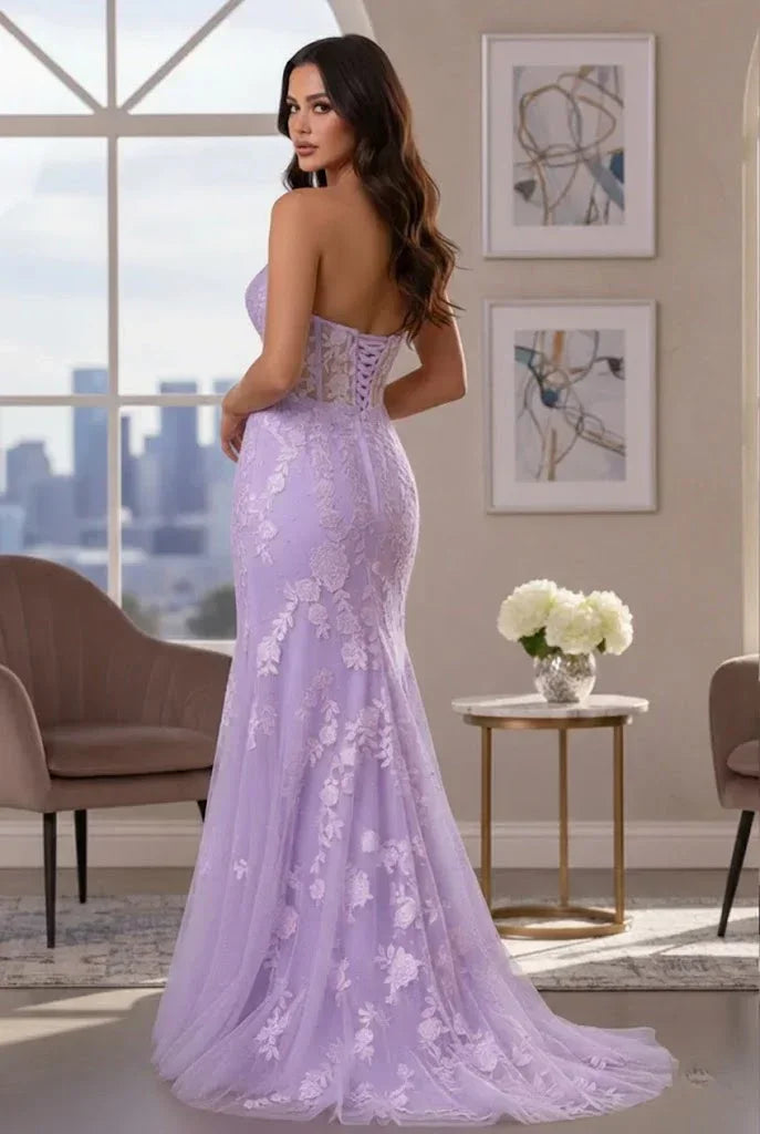 Sweetheart Floral Lace Mermaid Prom Dress with Corset Back | Sevoba