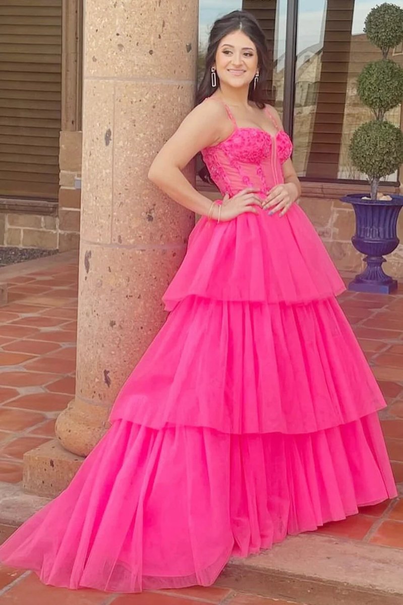Tiered Ruffle Sequin-Embroidery Corset Long Prom Gown