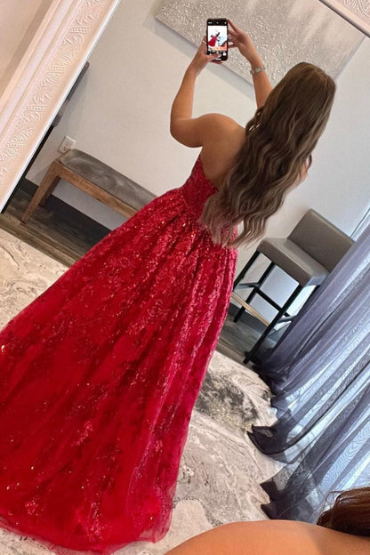 Sevoba |A-line Sequined Lace Long Prom Dress with Pockets