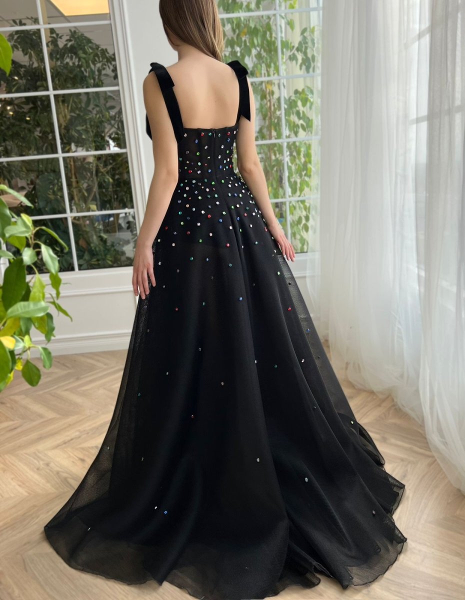 Kenzie | Tulle Bejeweled Cosmic Gown Sweep Train with Slit