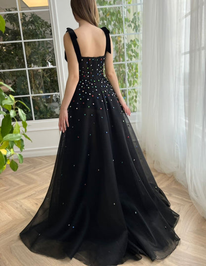 Kenzie | Tulle Bejeweled Cosmic Gown Sweep Train with Slit