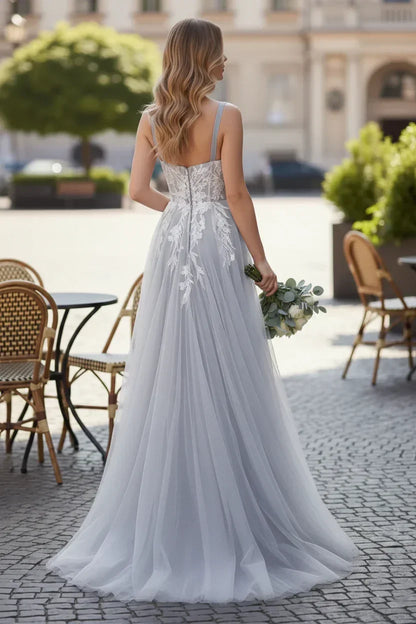 Wide Strap Floral Lace Corset Tulle A-Line Prom Dress | Sevoba