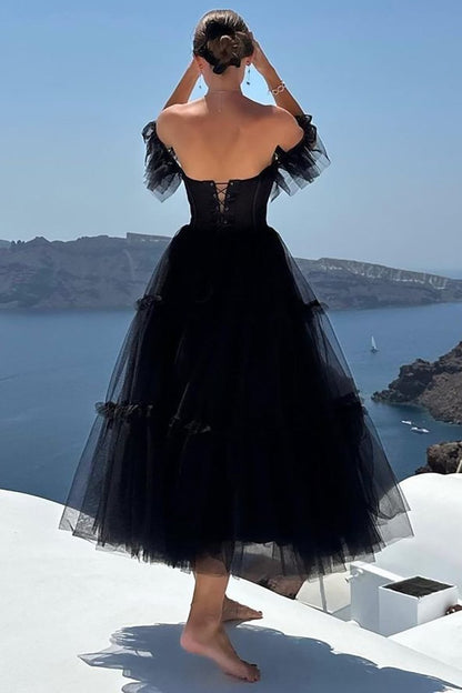 Sevoba|A-Line Corset Ruffled Tulle Prom Dress