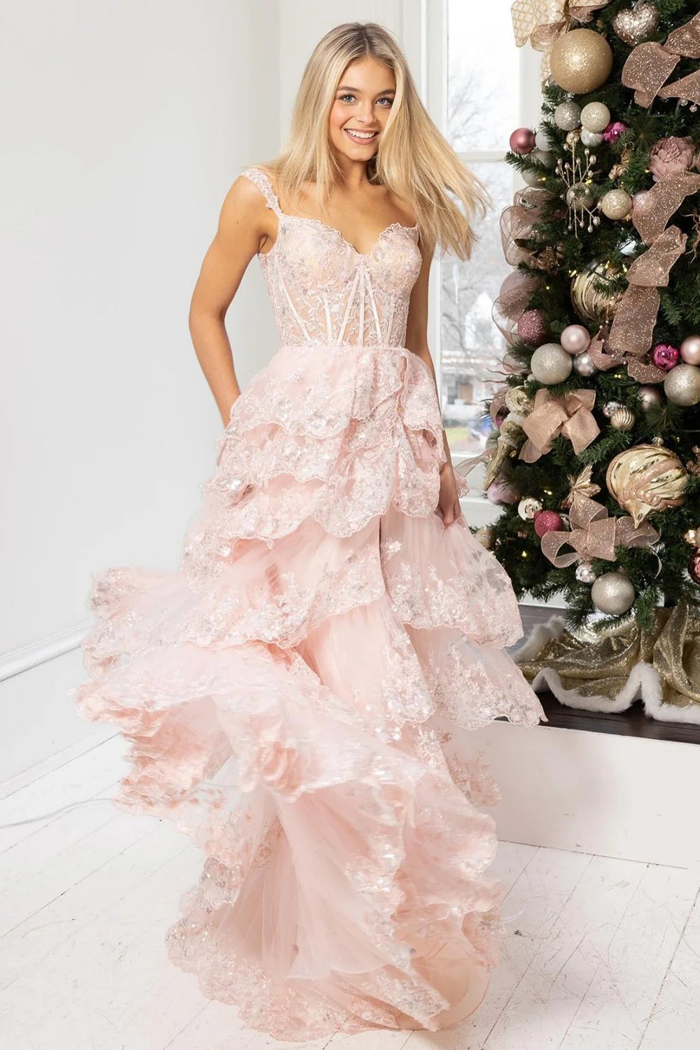 Sevoba|Princess A Line Off the Shoulder Corset Prom Dress with Lace Ruffles