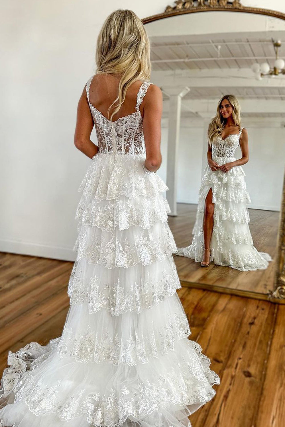 Sevoba|Princess A Line Off the Shoulder Corset Prom Dress with Lace Ruffles