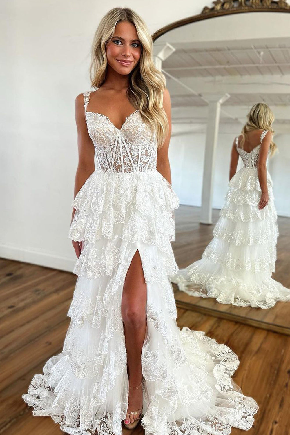 Sevoba|Princess A Line Off the Shoulder Corset Prom Dress with Lace Ruffles