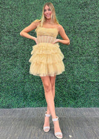 Sevoba | A Line Black Strapless Tiered Homecoming Dress