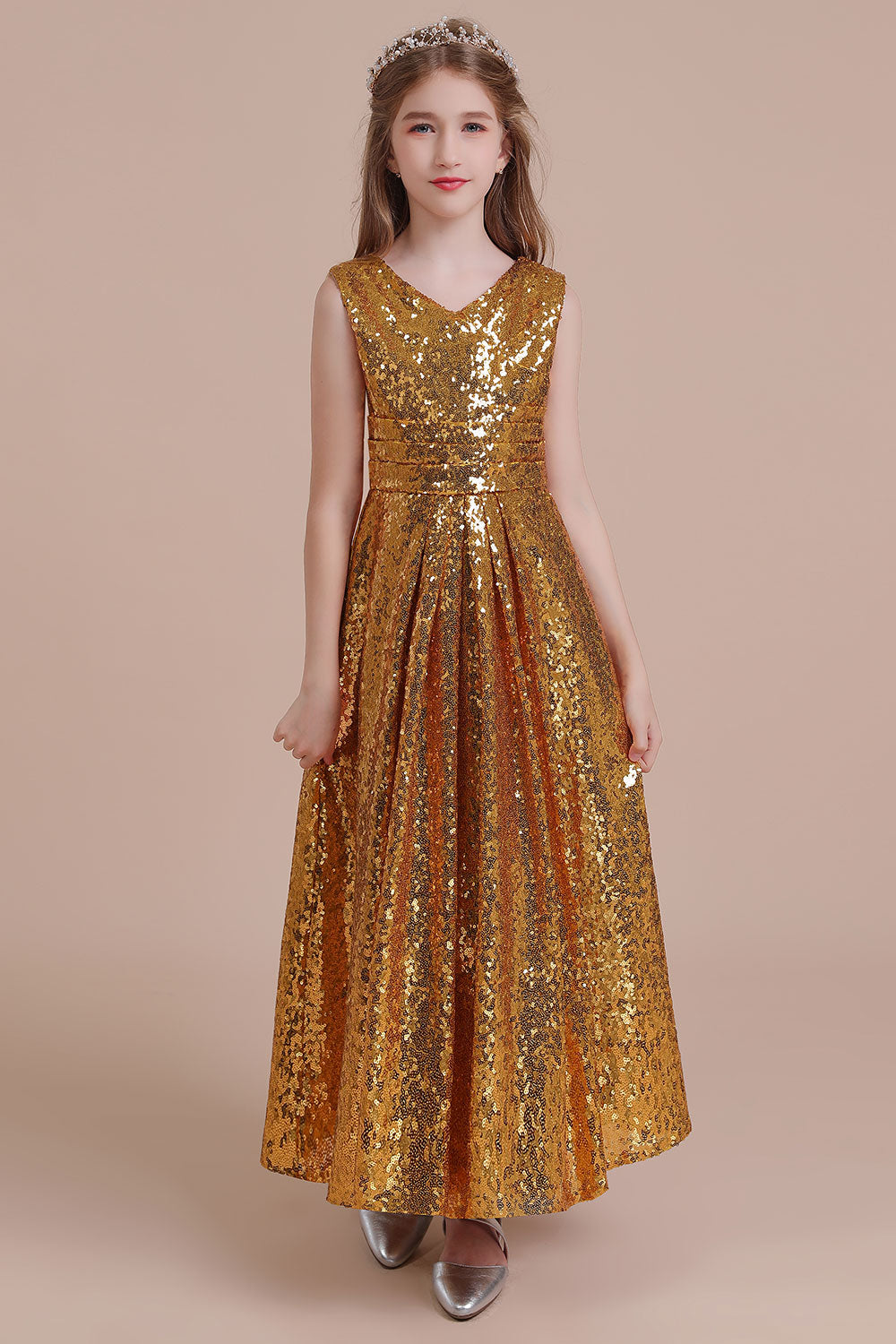 A-Line Amazing Sequins V-neck Flower Girl Dress