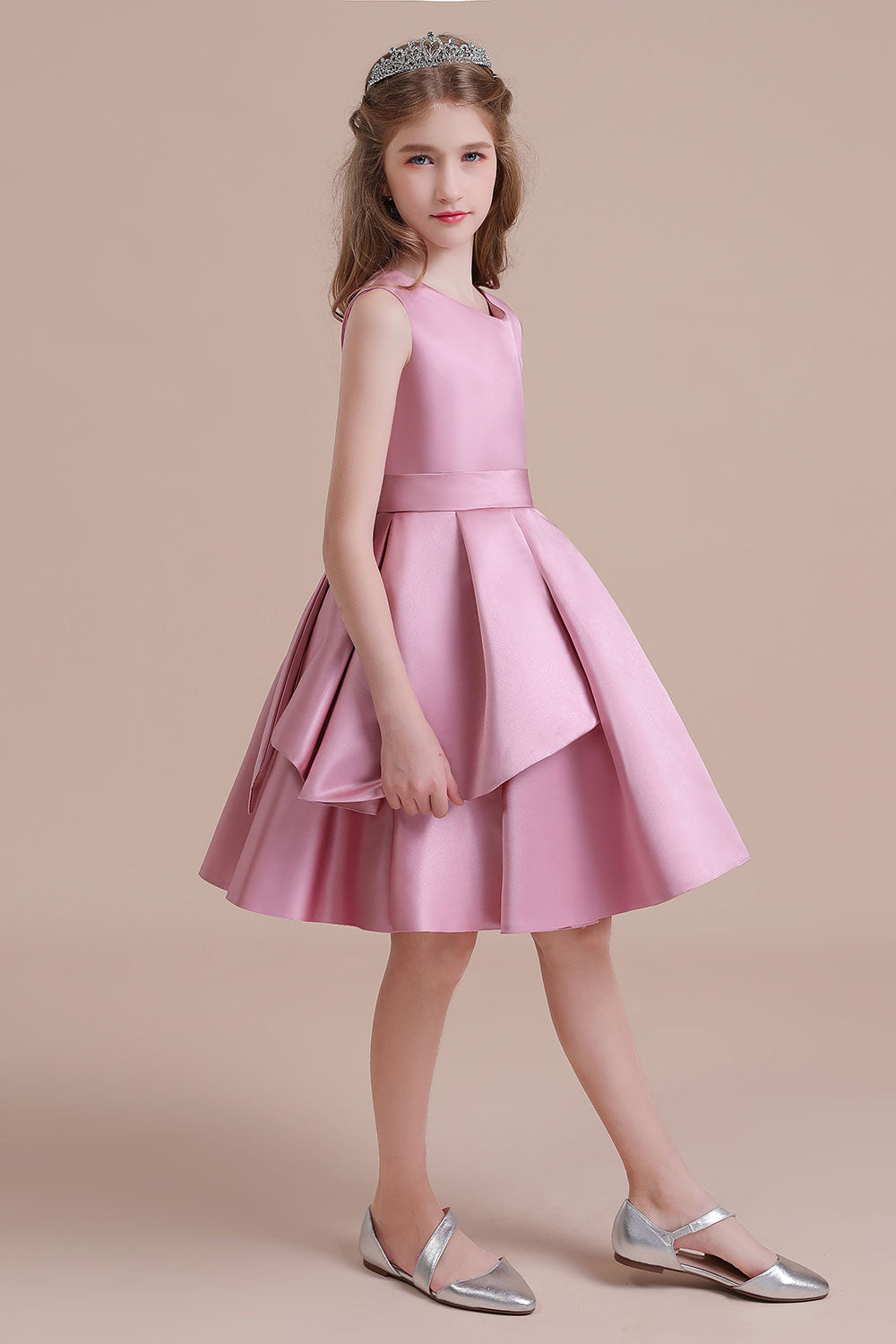 A-Line Best Satin Knee Length Flower Girl Dress