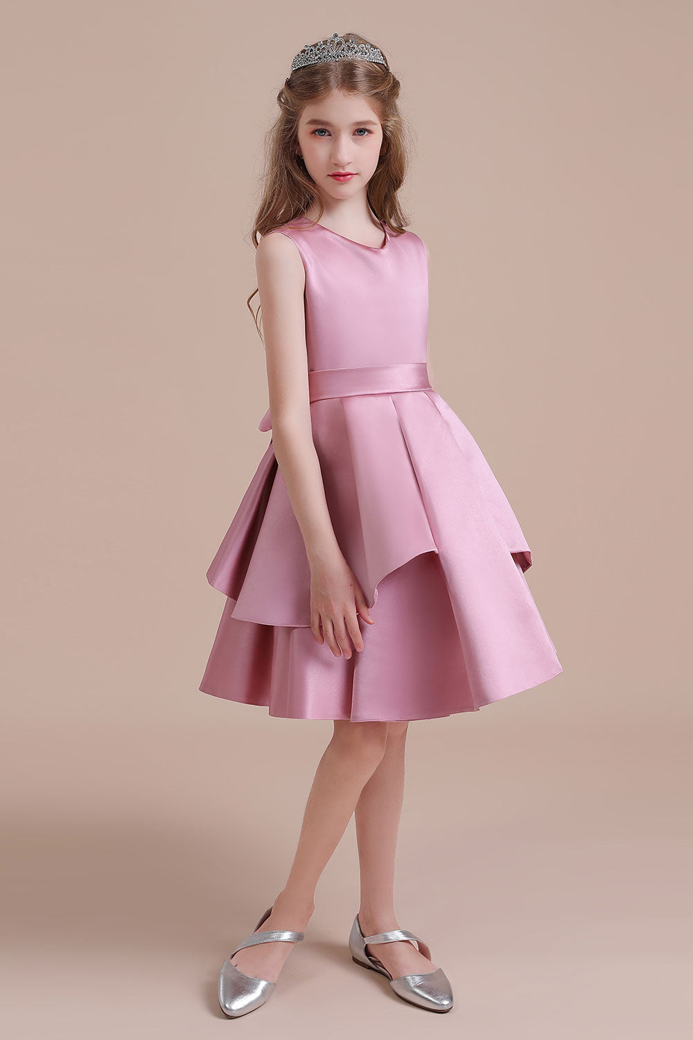 A-Line Best Satin Knee Length Flower Girl Dress