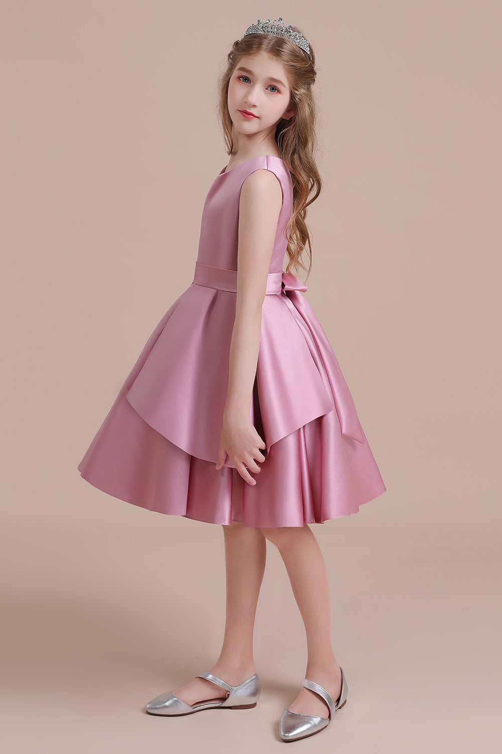 A-Line Best Satin Knee Length Flower Girl Dress