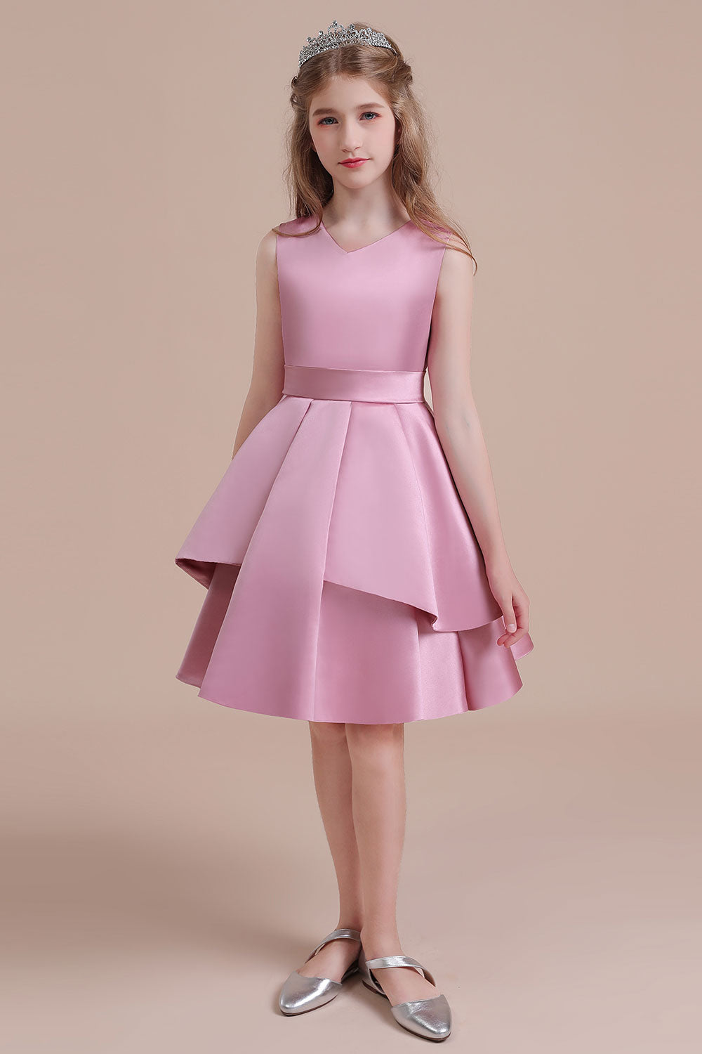 A-Line Best Satin Knee Length Flower Girl Dress