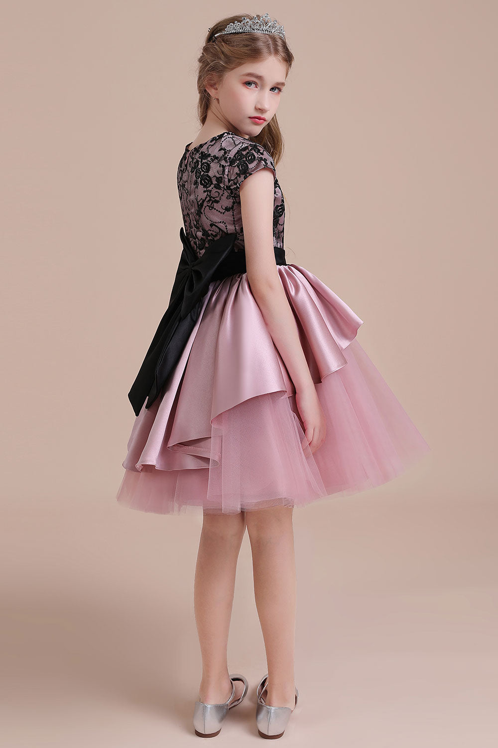 A-Line Cap Sleeve Lace Tulle Knee Length Flower Girl Dress On Sale