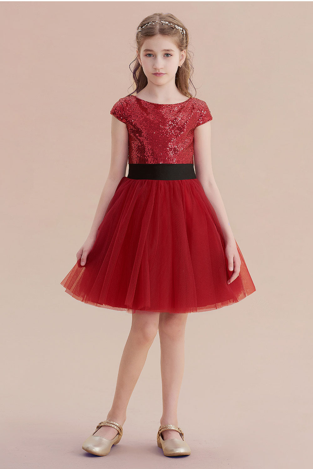 A-Line Cap Sleeve Sequins Tulle Flower Girl Dress On Sale