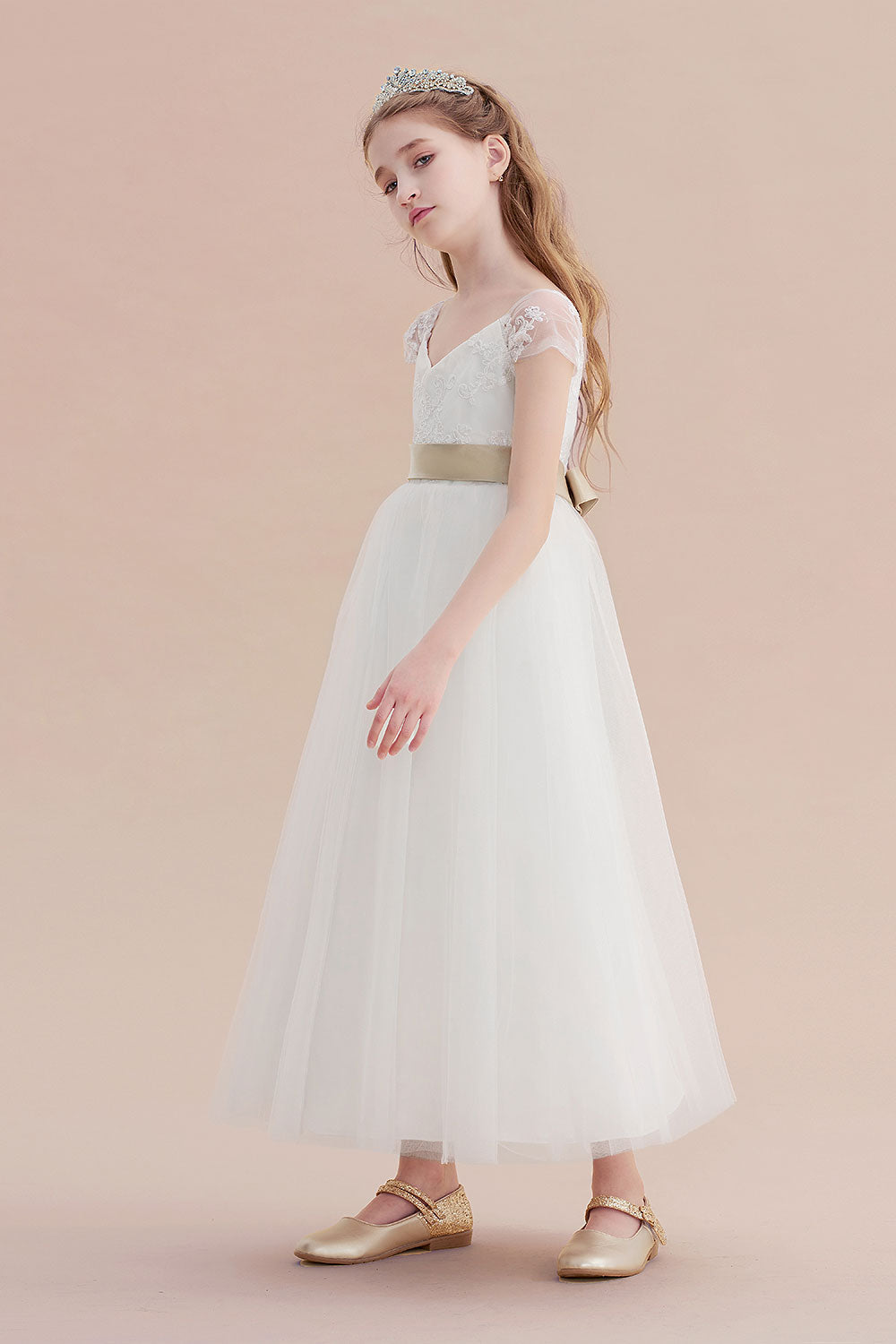 A-Line Cap Sleeve Sweetheart Tulle Flower Girl Dress