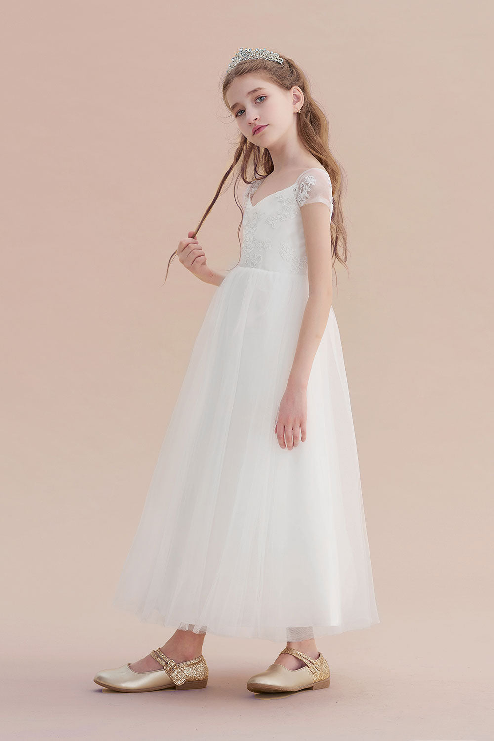 A-Line Cap Sleeve Sweetheart Tulle Flower Girl Dress