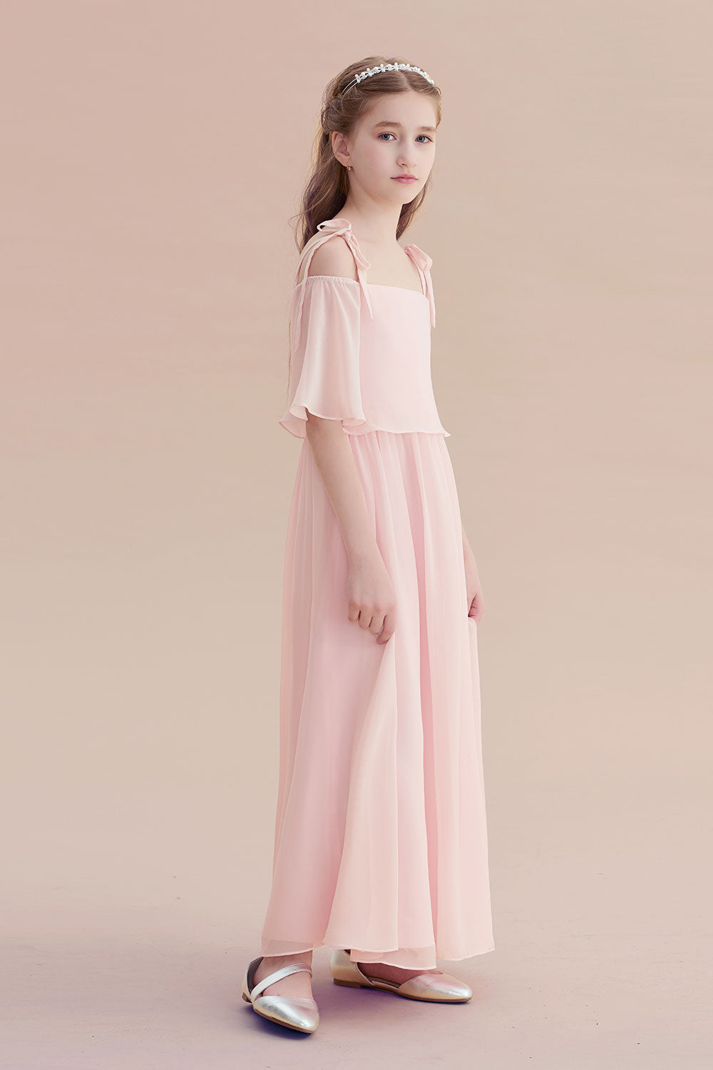 A-Line Cold-shoulder Chiffon Flower Girl Dress