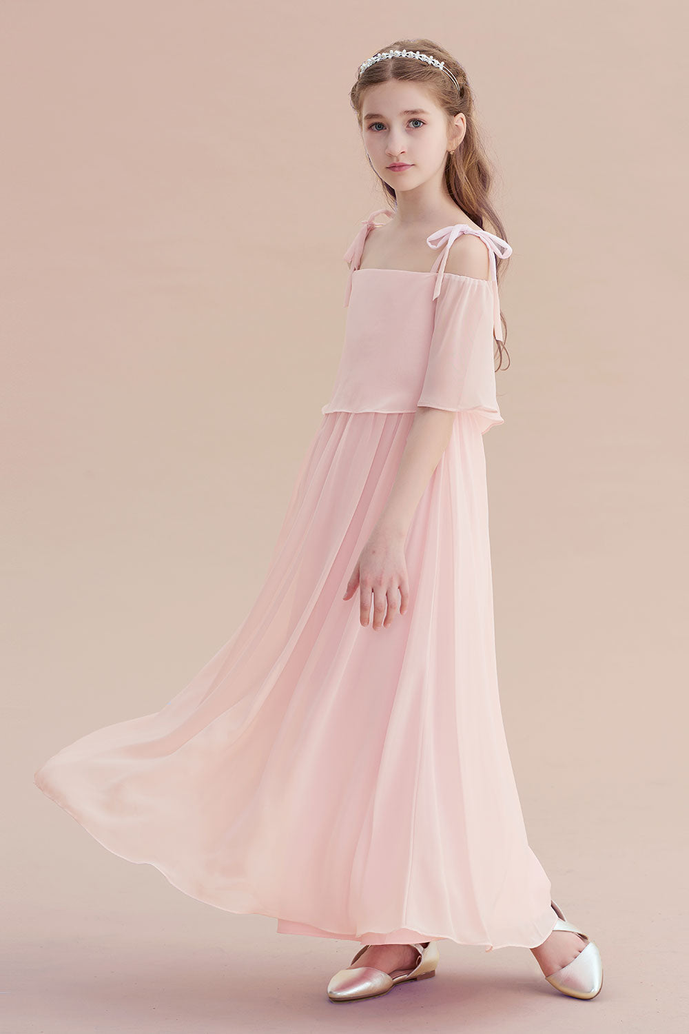 A-Line Cold-shoulder Chiffon Flower Girl Dress