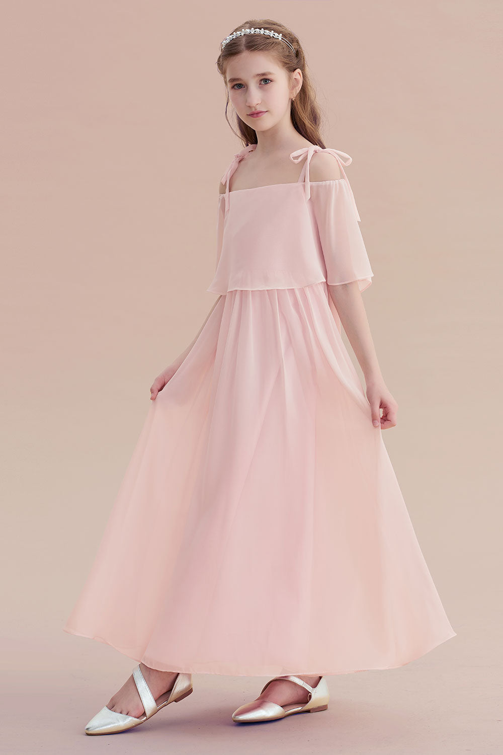 A-Line Cold-shoulder Chiffon Flower Girl Dress