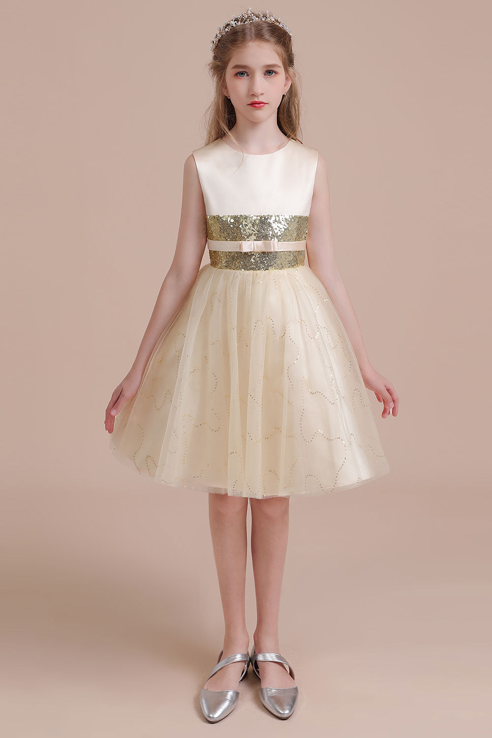 A-Line Cute Sequins Tulle Flower Girl Dress