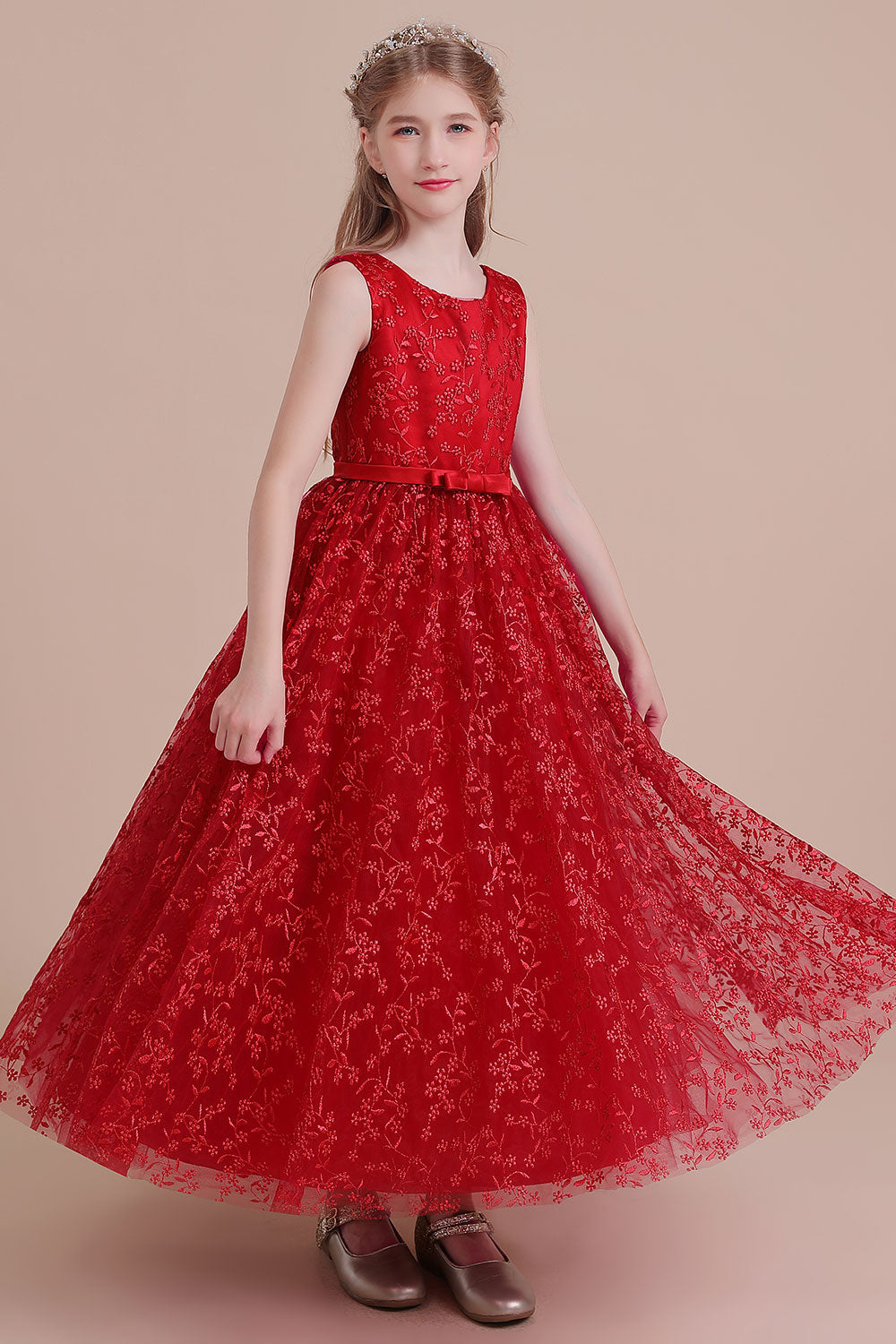 A-Line Elegant Ankle Length Tulle Flower Girl Dress