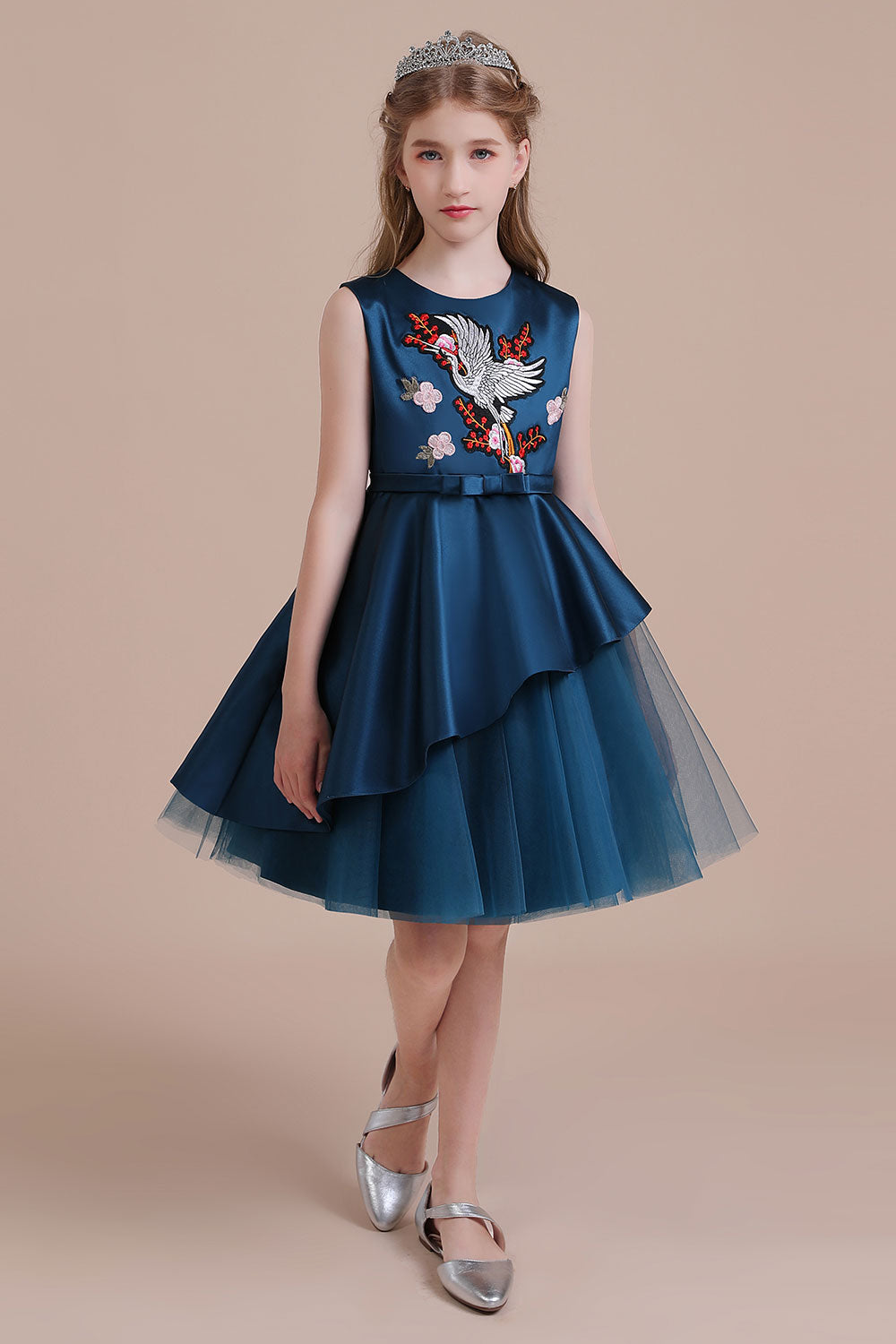 A-Line Embroidered Satin Tulle Flower Girl Dress On Sale