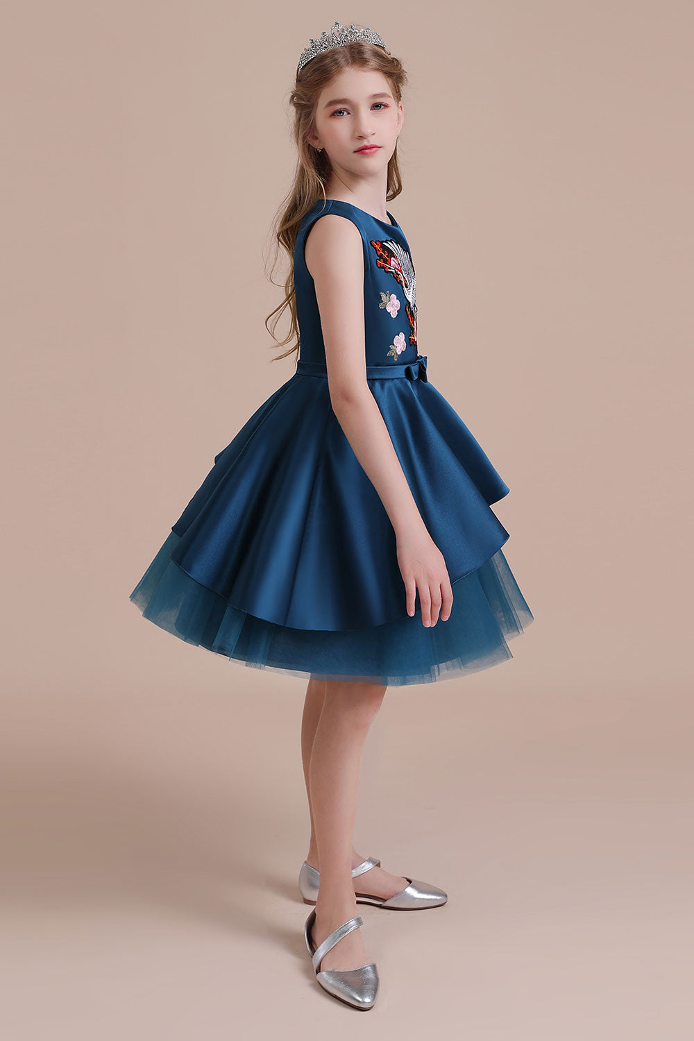 A-Line Embroidered Satin Tulle Flower Girl Dress On Sale