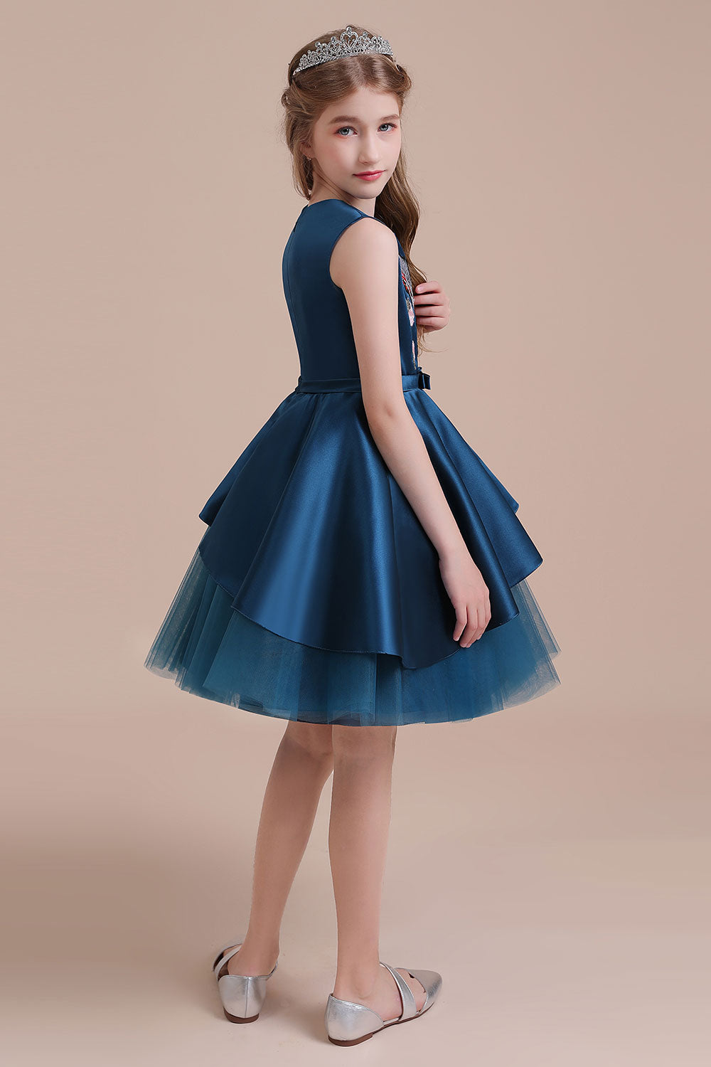 A-Line Embroidered Satin Tulle Flower Girl Dress On Sale