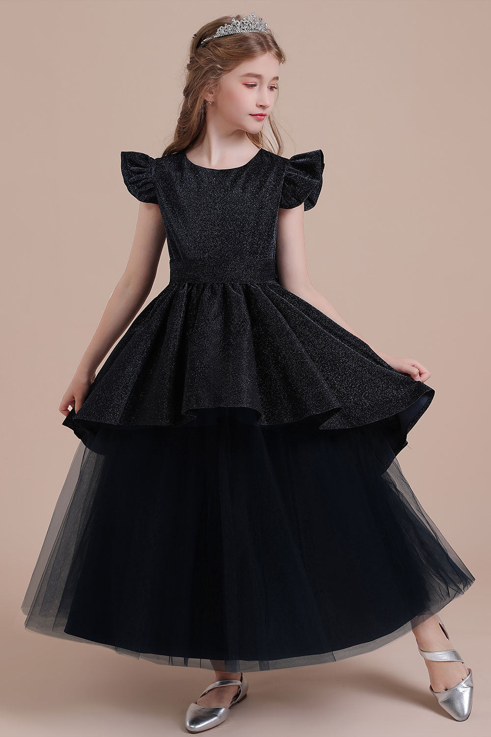 A-Line Glitter Cap Sleeve Tulle Flower Girl Dress On Sale