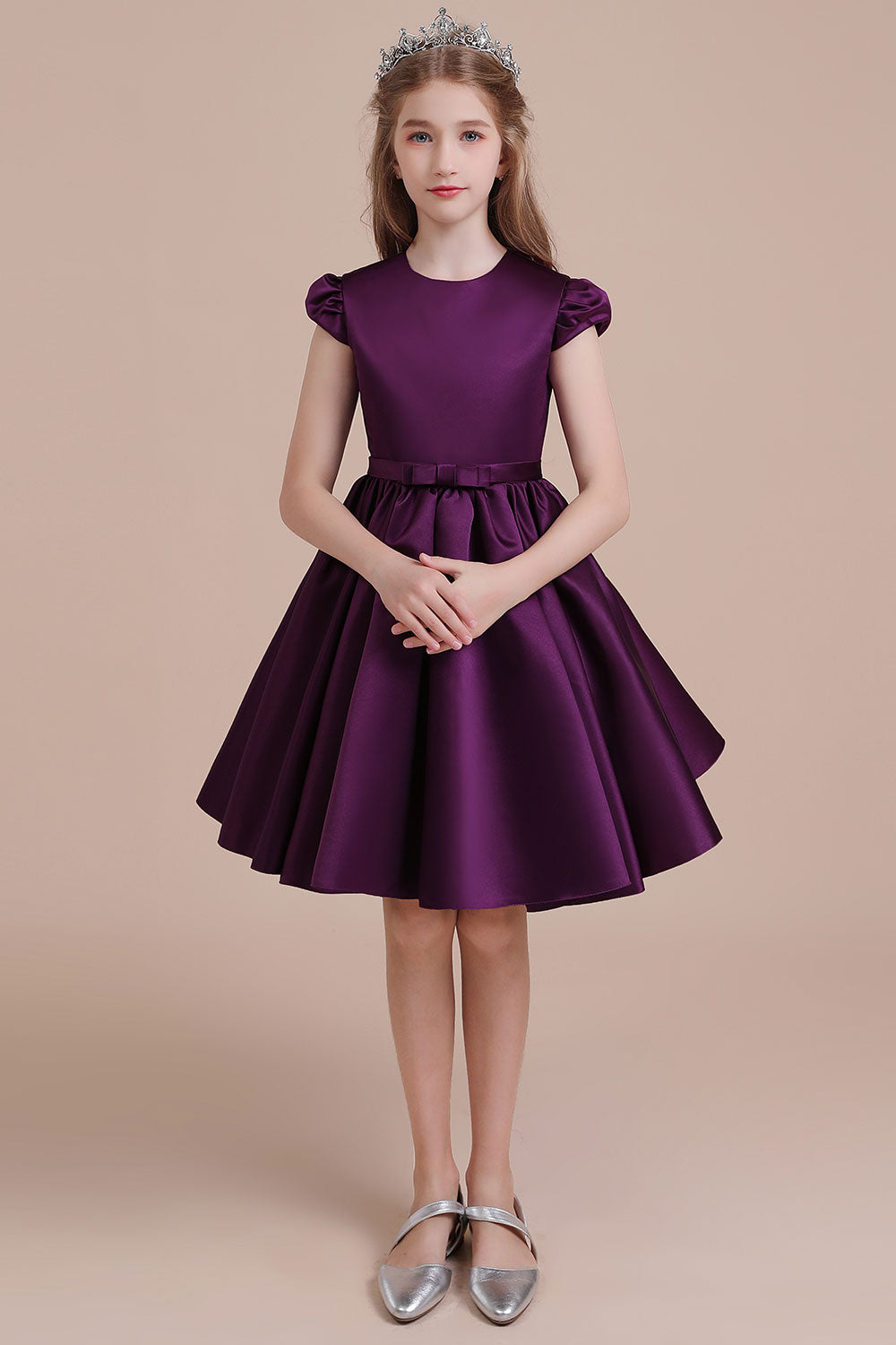 A-Line Graceful Cap Sleeve Satin Flower Girl Dress