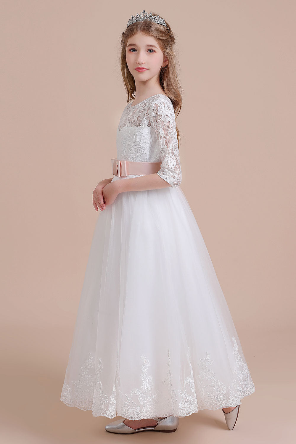 A-Line Illusion Lace Tulle Ankle Length Flower Girl Dress On Sale