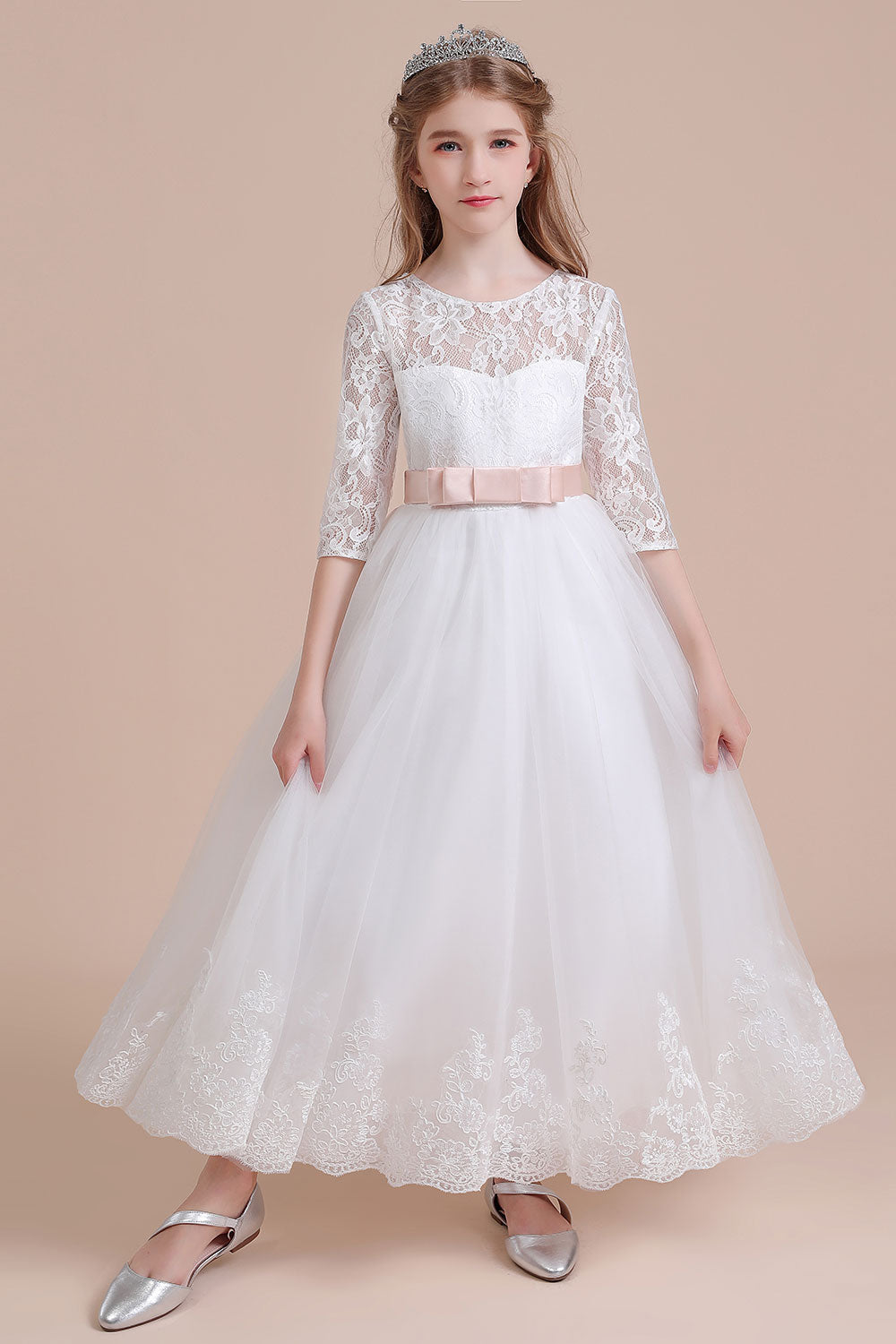 A-Line Illusion Lace Tulle Ankle Length Flower Girl Dress On Sale