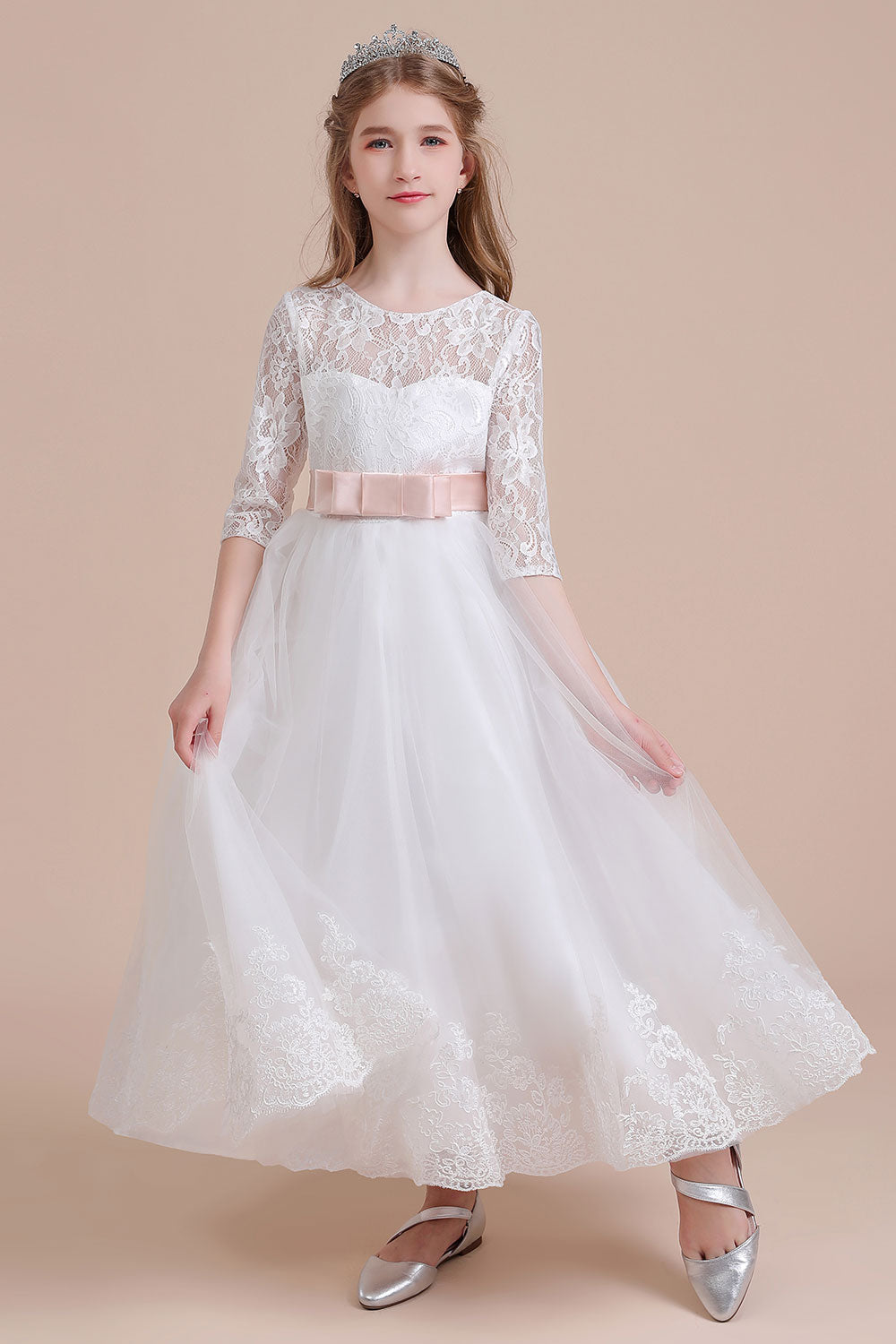 A-Line Illusion Lace Tulle Ankle Length Flower Girl Dress On Sale