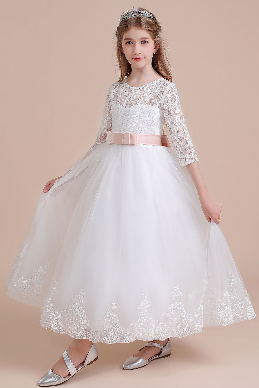 A-Line Illusion Lace Tulle Ankle Length Flower Girl Dress On Sale