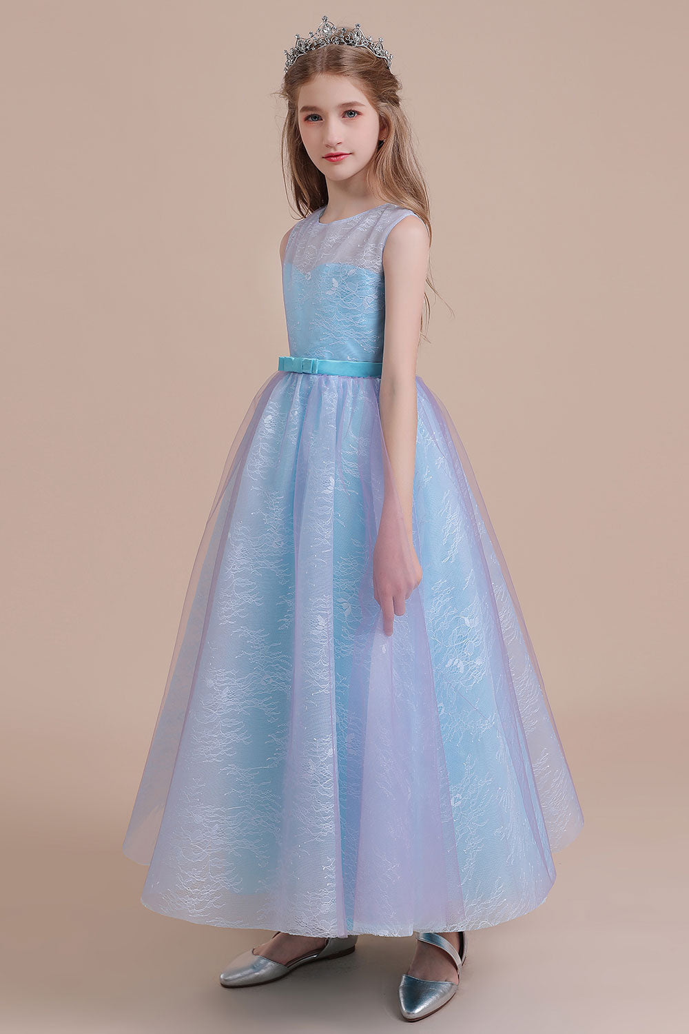 A-Line Illusion Lace Tulle Flower Girl Dress