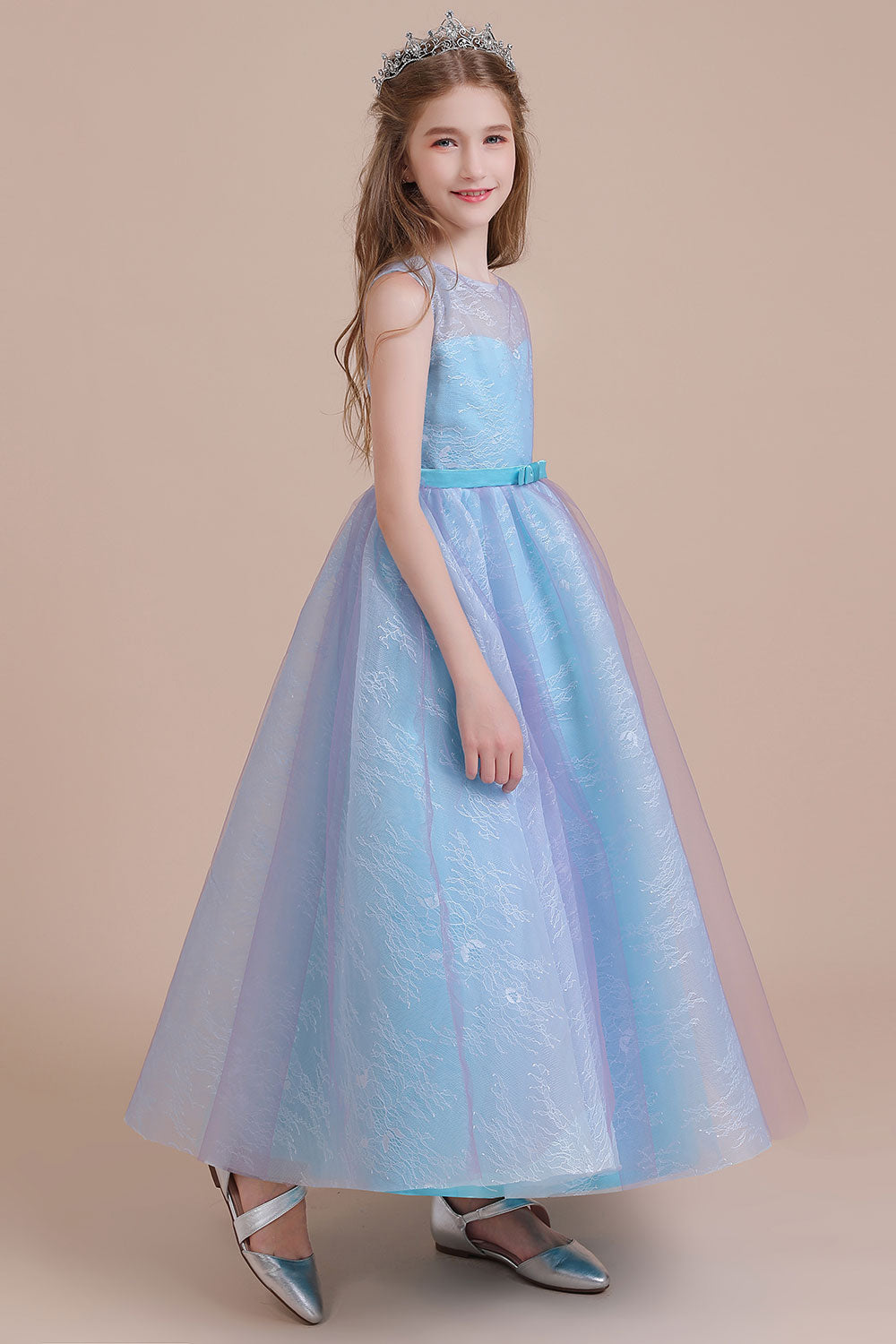 A-Line Illusion Lace Tulle Flower Girl Dress