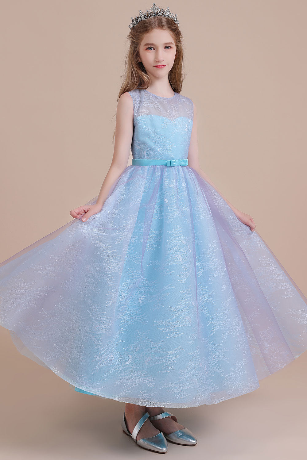 A-Line Illusion Lace Tulle Flower Girl Dress