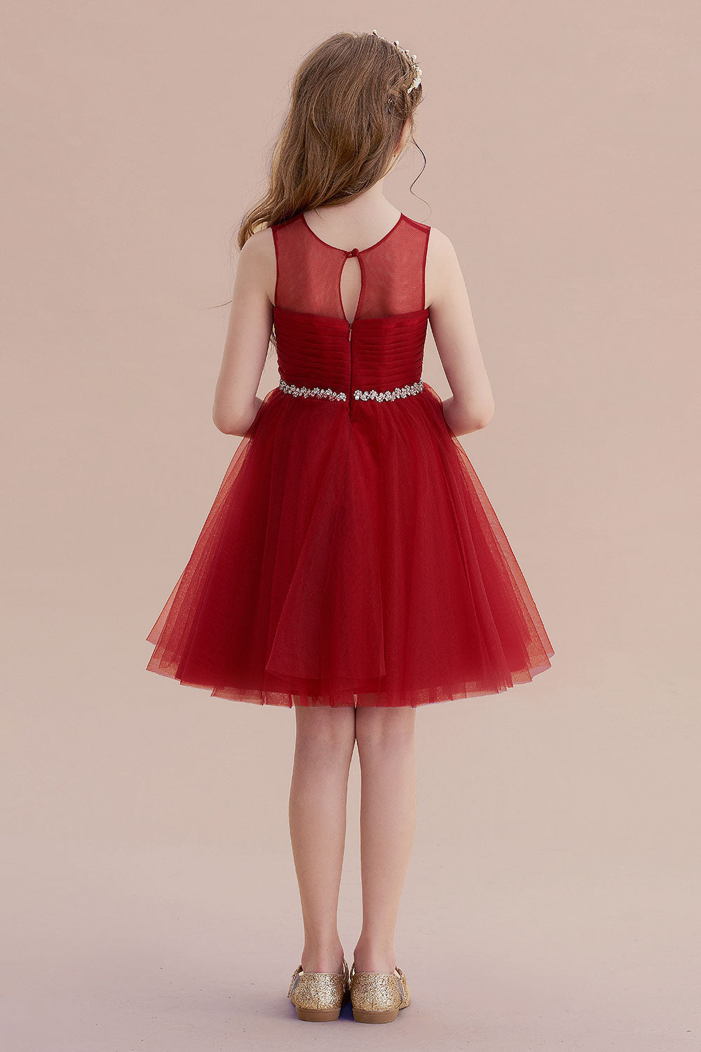 A-Line Illusion Tulle Knee Length Flower Girl Dress