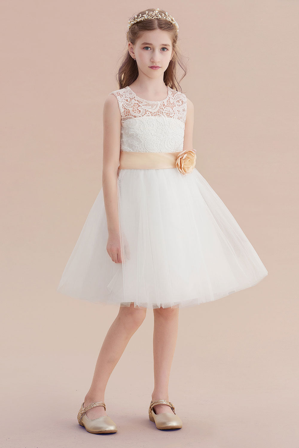 A-Line Lace Tulle Knee Length Dress Flower Girl Dress