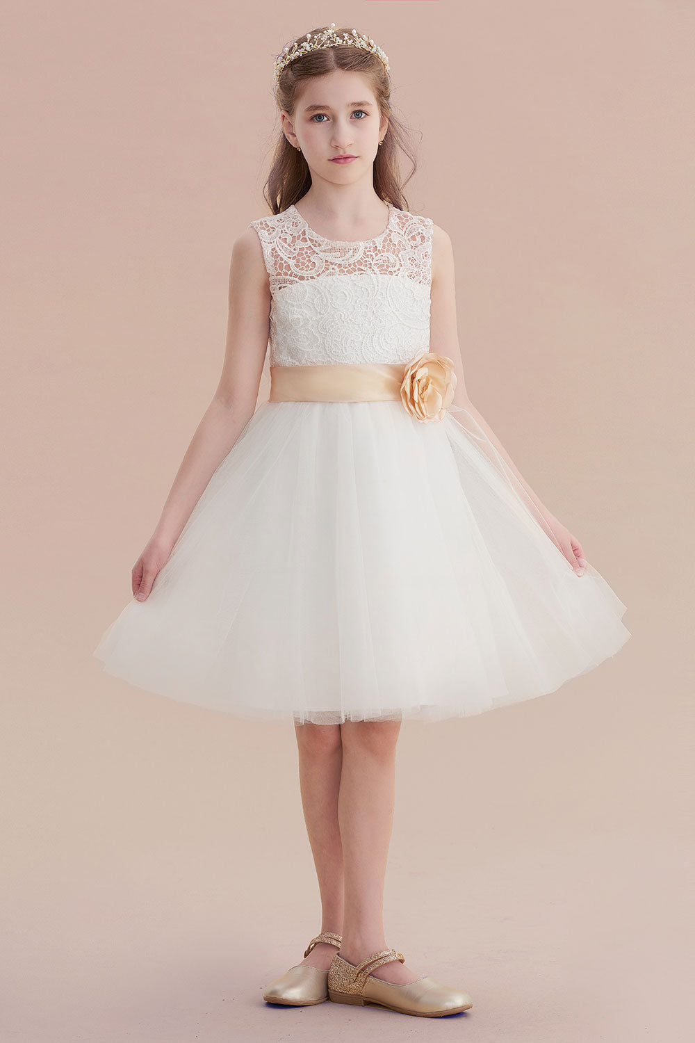 A-Line Lace Tulle Knee Length Dress Flower Girl Dress