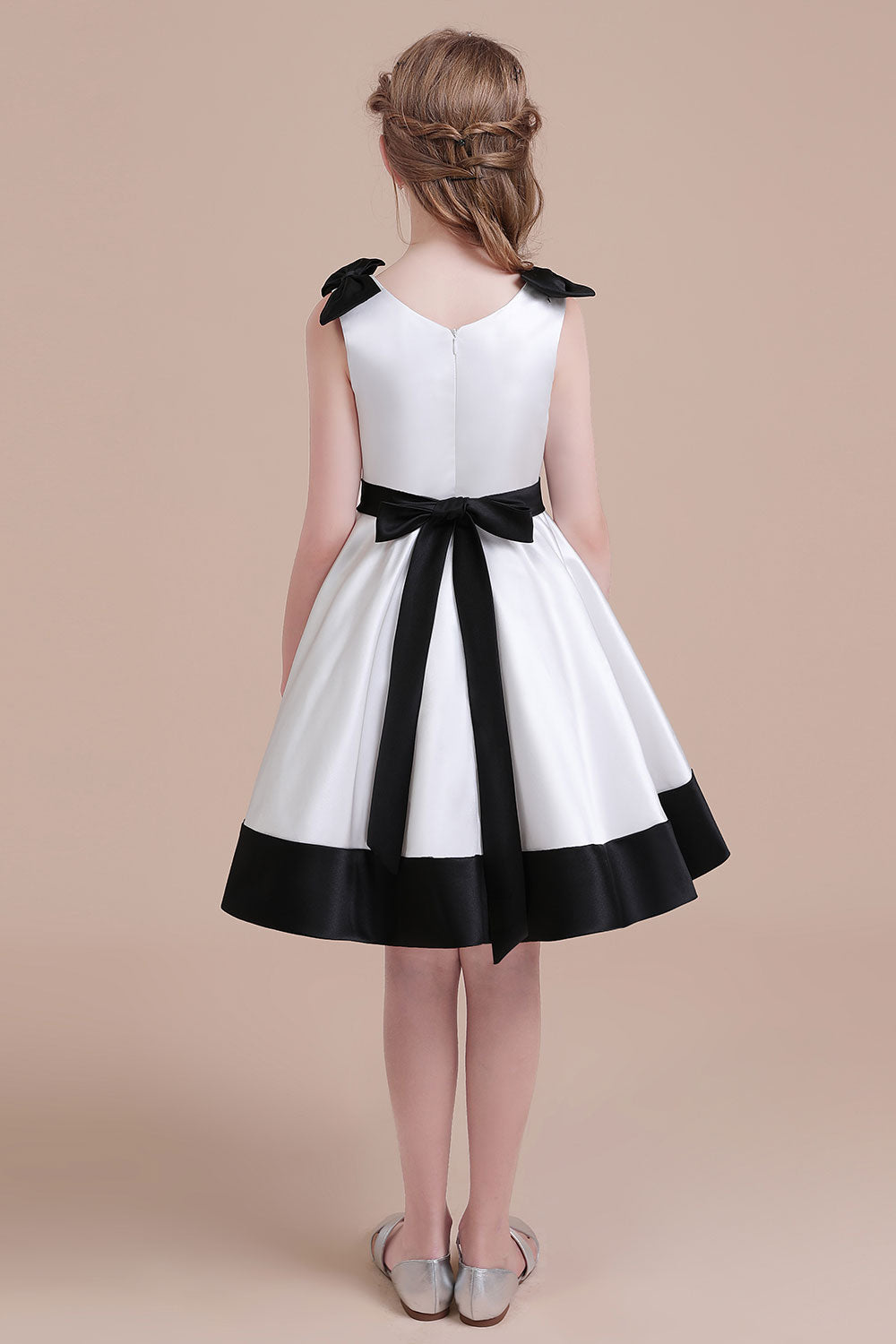 A-Line Latest Satin Knee Length Flower Girl Dress