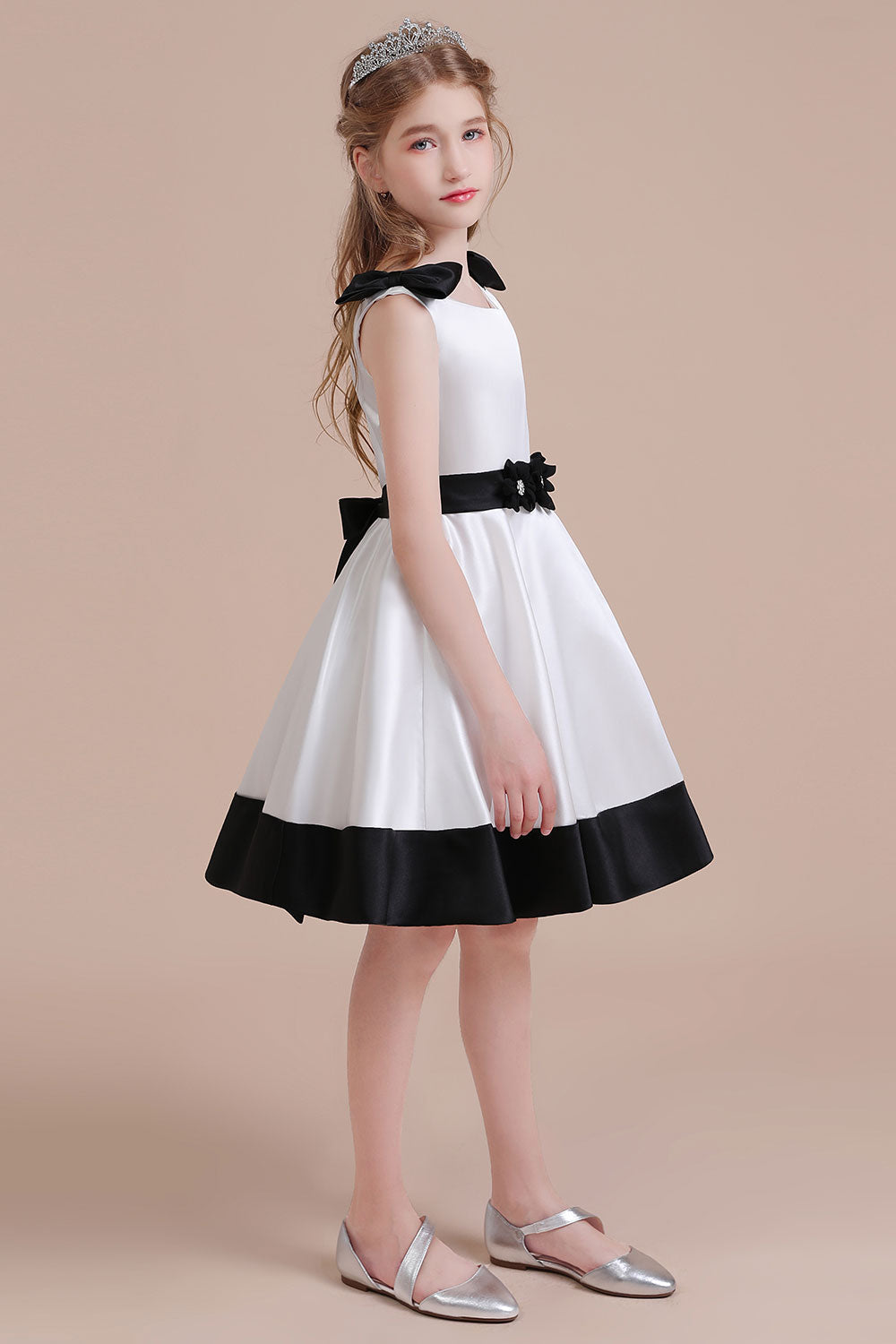 A-Line Latest Satin Knee Length Flower Girl Dress