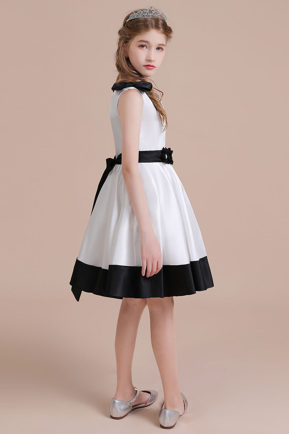 A-Line Latest Satin Knee Length Flower Girl Dress